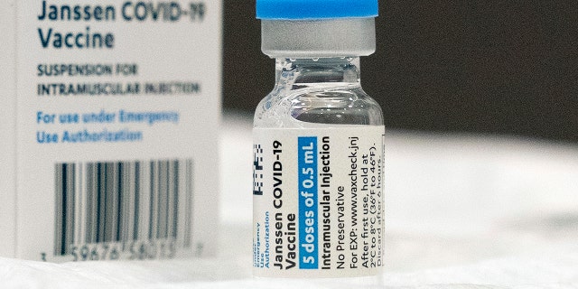 This photo from March shows a vial of the Johnson &amp; Johnson COVID-19 vaccine at a hospital in Bay Shore, New York. Now, Americans are eligible for booster shots.