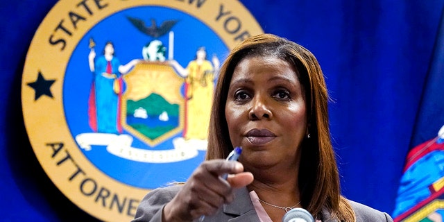 New York Attorney General Letitia James addresses a news conference at her office, in New York, Friday, May 21, 2021. (AP Photo/Richard Drew)