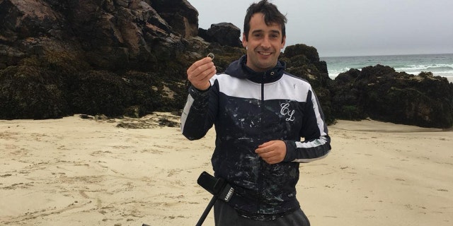 Stephen MacLeod, 31, lives on the Isle of Lewis and is a metal detectorist who found Daryll Leslie’s wedding ring after Leslie’s lost it last month. (SWNS)