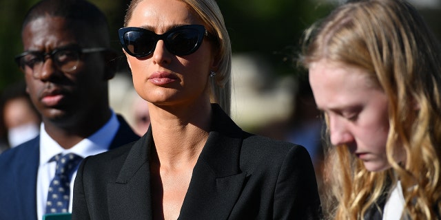 Paris Hilton joins congressional lawmakers during a press conference on upcoming legislation to establish a bill of rights to protect children placed in congregate care facilities, at the US Capitol in Washington, DC, on October, 20, 2021. - Congregate care are facilities such as group homes, foster care, residential treatment facilities, maternity homes, or emergency shelters.