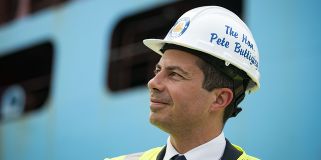 Secretary of Transportation Pete Buttigieg during a tour of the Seagirt Marine Terminal at the Port of Baltimore on Thursday, July 29, 2021. 