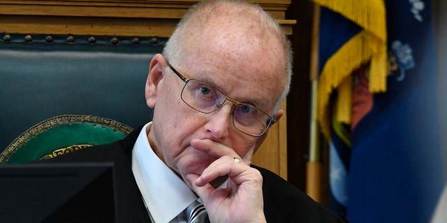 Circuit Court Judge Bruce E. Schroeder listens during the pretrial hearing of Kyle Rittenhouse in Kenosha Circuit Court on Monday in Kenosha, Wisconsin.