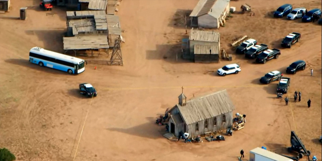 An aerial view of the film set on Bonanza Creek Ranch where Hollywood actor Alec Baldwin fatally shot cinematographer Halyna Hutchins