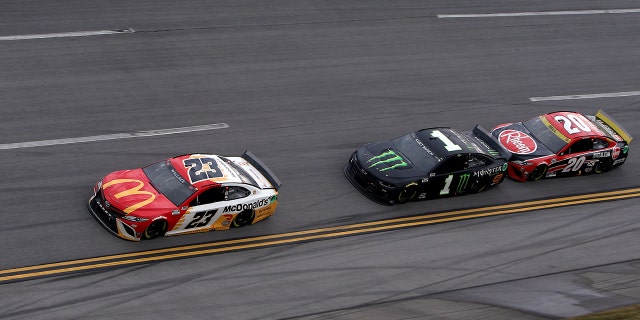 Wallace's number 23 car was at the front when racing was suspended on lap 117 of the YellaWood 500 at Talldega.
