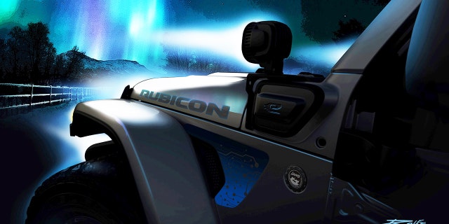 This image appears to show an electric Jeep Wrangler Rubicon.
