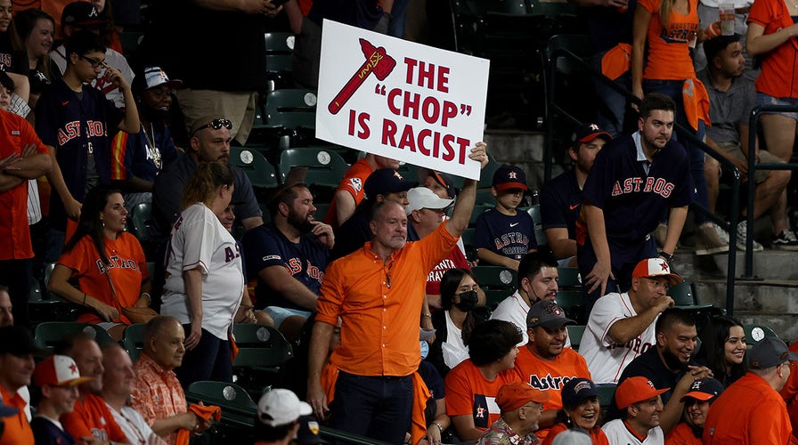 Astros fan targets Braves with 'The Chop is Racist' sign during World Series