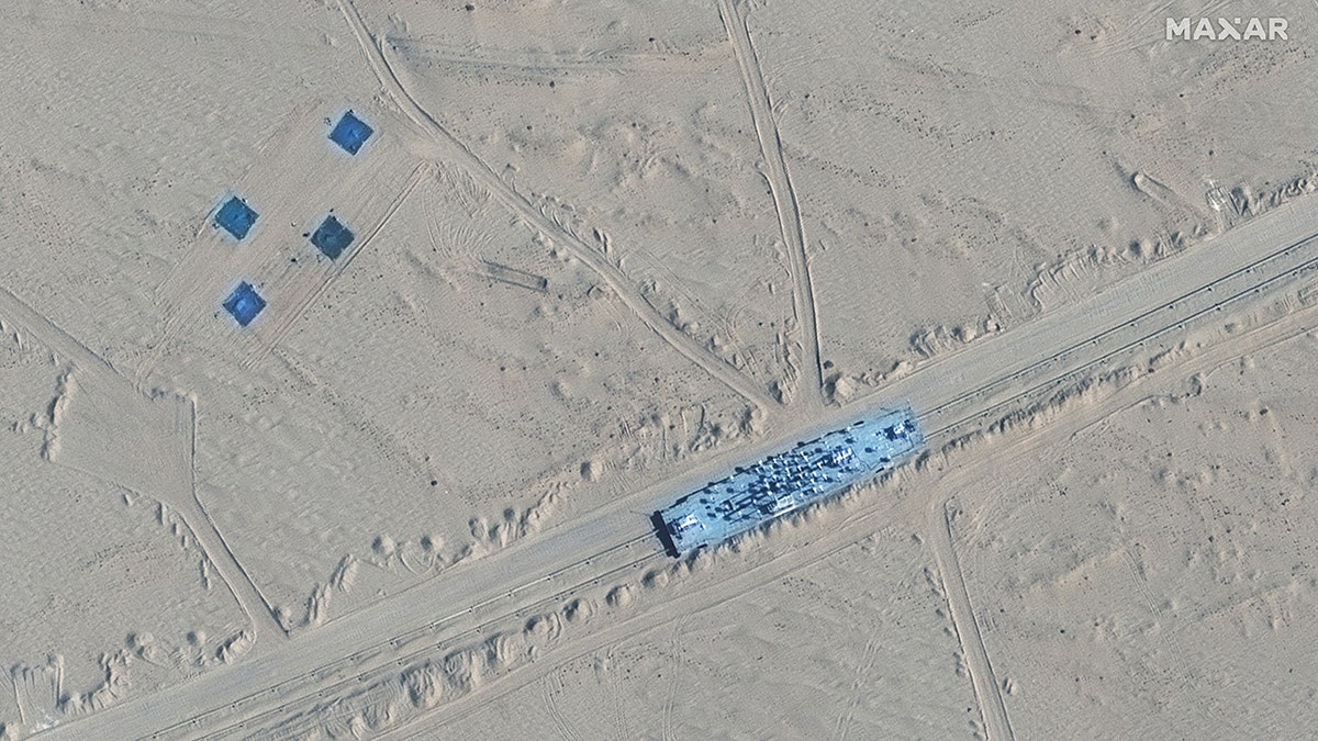 A satellite picture showing a mobile target in Ruoqiang, Xinjiang, China, on Oct. 20.
