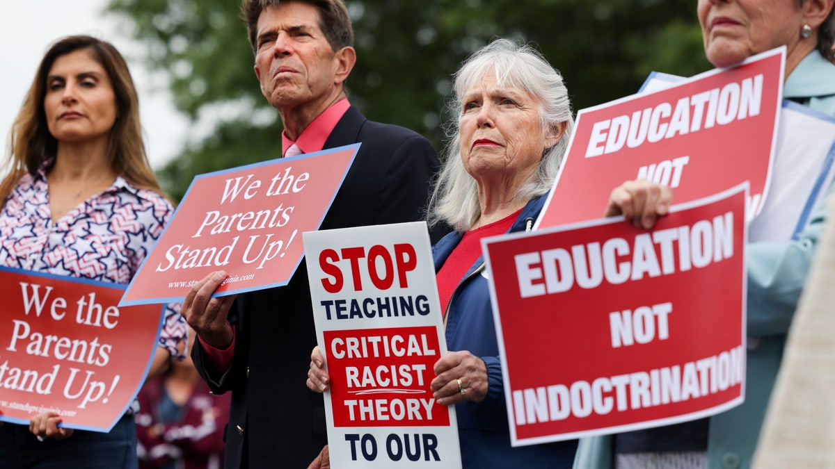 Parents protest critical race theory in Ashburn, Virginia.