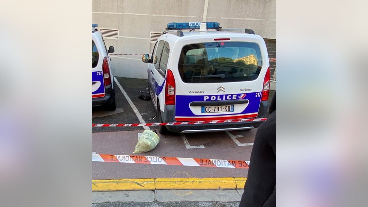 A police car is seen at the police station where, according to reports, a police official was injured after being stabbed with a knife, in Cannes, France, November 8, 2021. Twitter/ECiotti/via REUTERS