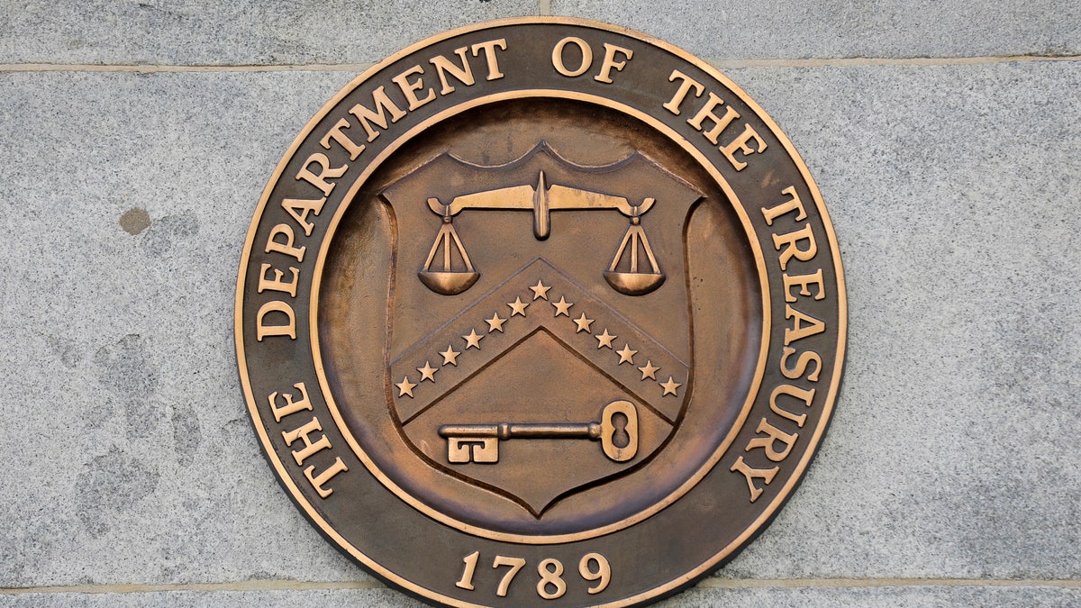 FILE PHOTO: Signage is seen at the United States Department of the Treasury headquarters in Washington, D.C., U.S., August 29, 2020. 