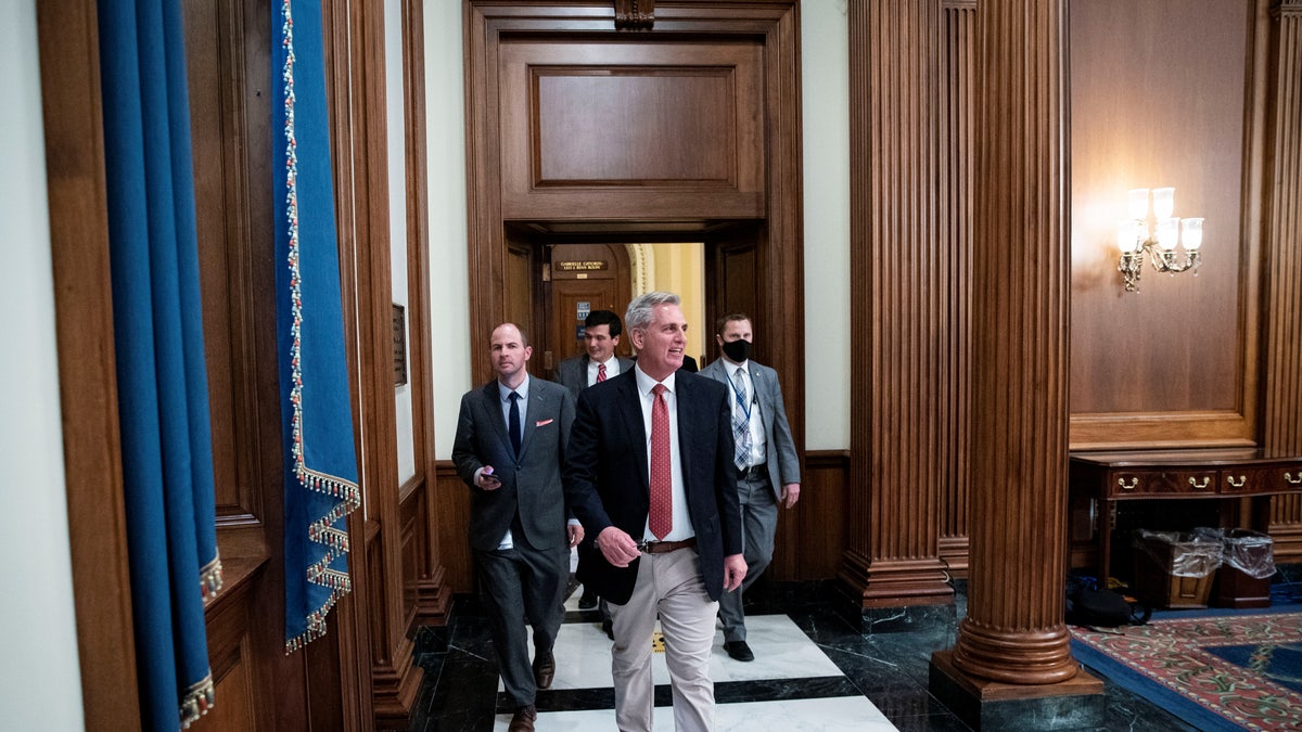 U.S. House Minority Leader Kevin McCarthy (R-CA) walks to his office following speaking for more than eight hours on the House floor at the U.S. Capitol in Washington, District of Columbia, U.S., November 19, 2021. REUTERS/Al Drago