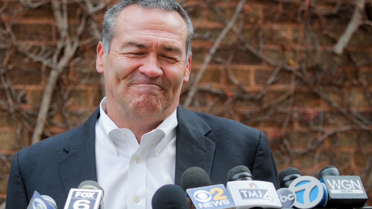 Mark Richards, Kyle Rittenhouse's lead attorney, reacts during a news conference outside his office in Racine, Wisconsin, on Nov. 19, 2021. (REUTERS/Brendan McDermid)