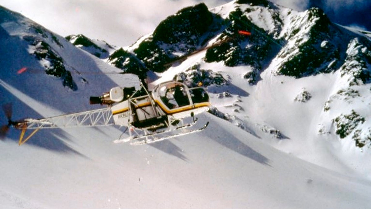 Aerial search operations are seen underway in Rocky Mountain National Park, Feb. 20, 1983.