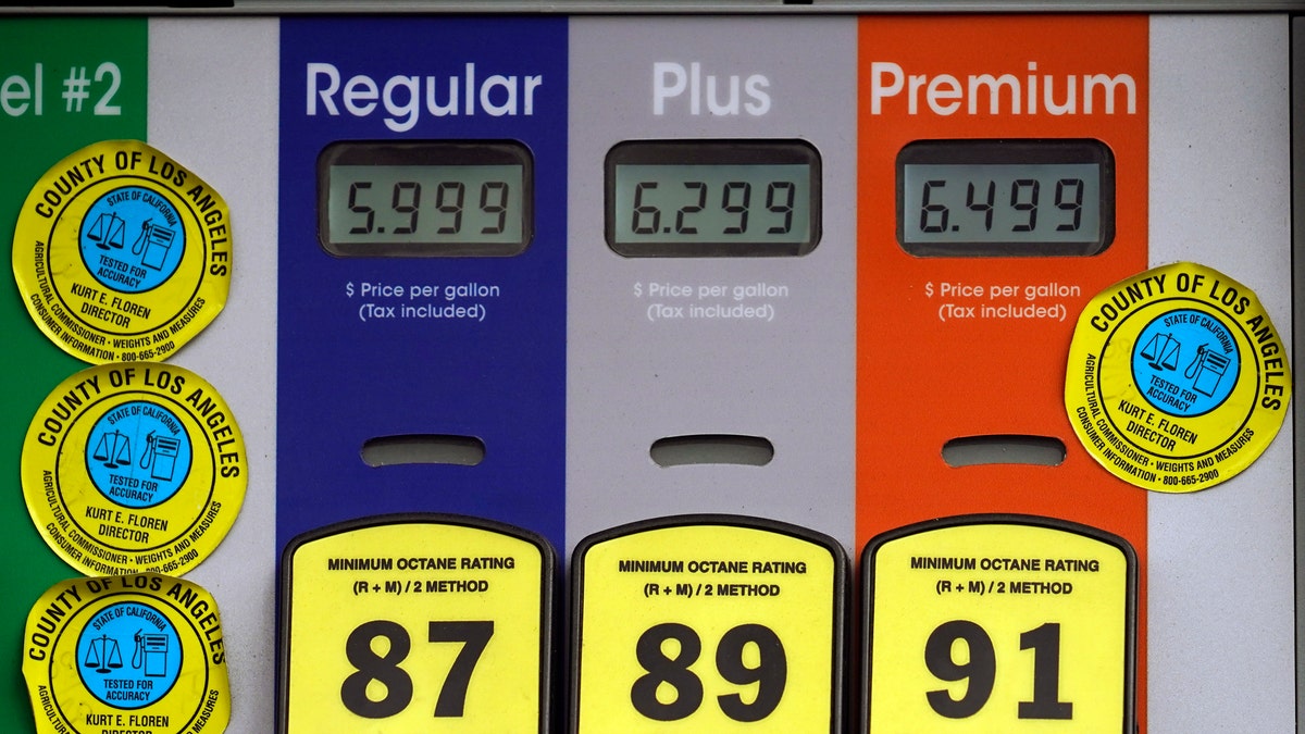 High gas prices are posted at a full-service gas station in Beverly Hills, California, on Nov. 7, 2021. 