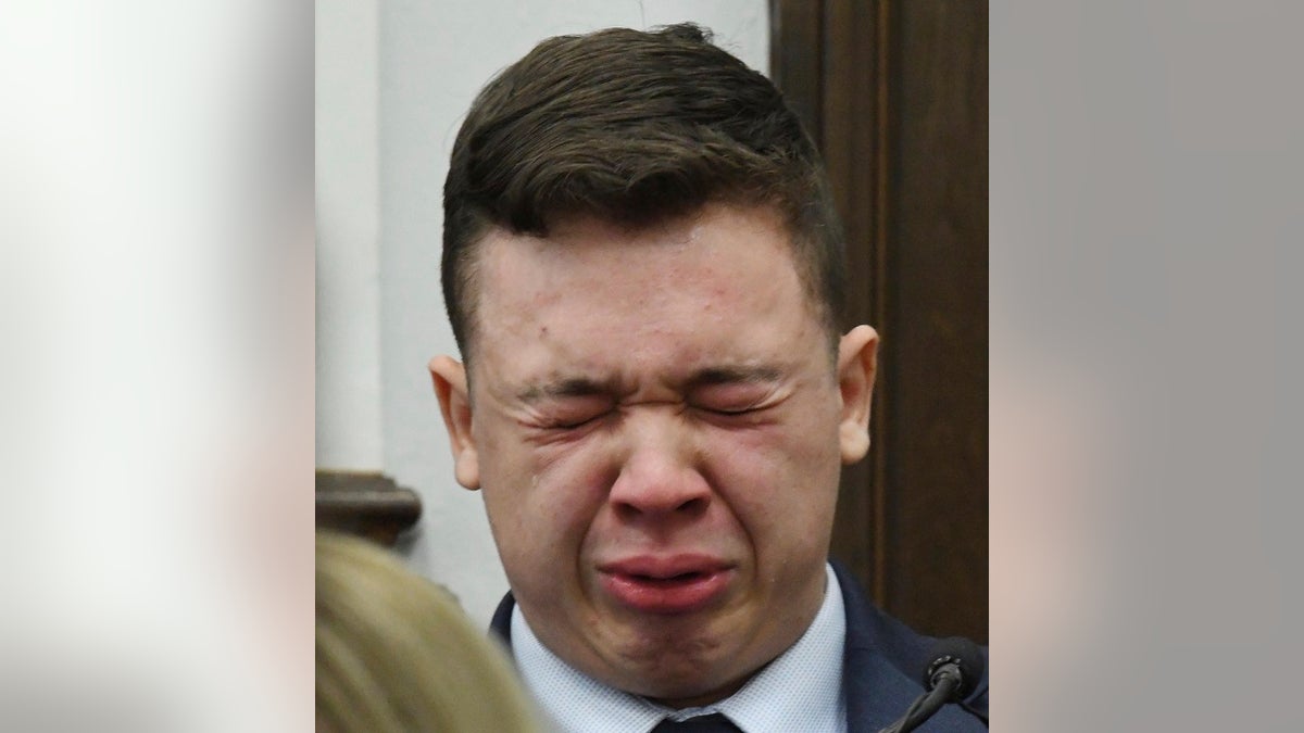 Kyle Rittenhouse breaks down on the stand as he testifies about his encounter with the late Joseph Rosenbaum during his trial at the Kenosha County Courthouse in Kenosha, Wis., on Wednesday, Nov. 10, 2021.  Rittenhouse is accused of killing two people and wounding a third during a protest over police brutality in Kenosha, last year. (Mark Hertzberg  /Pool Photo via AP)