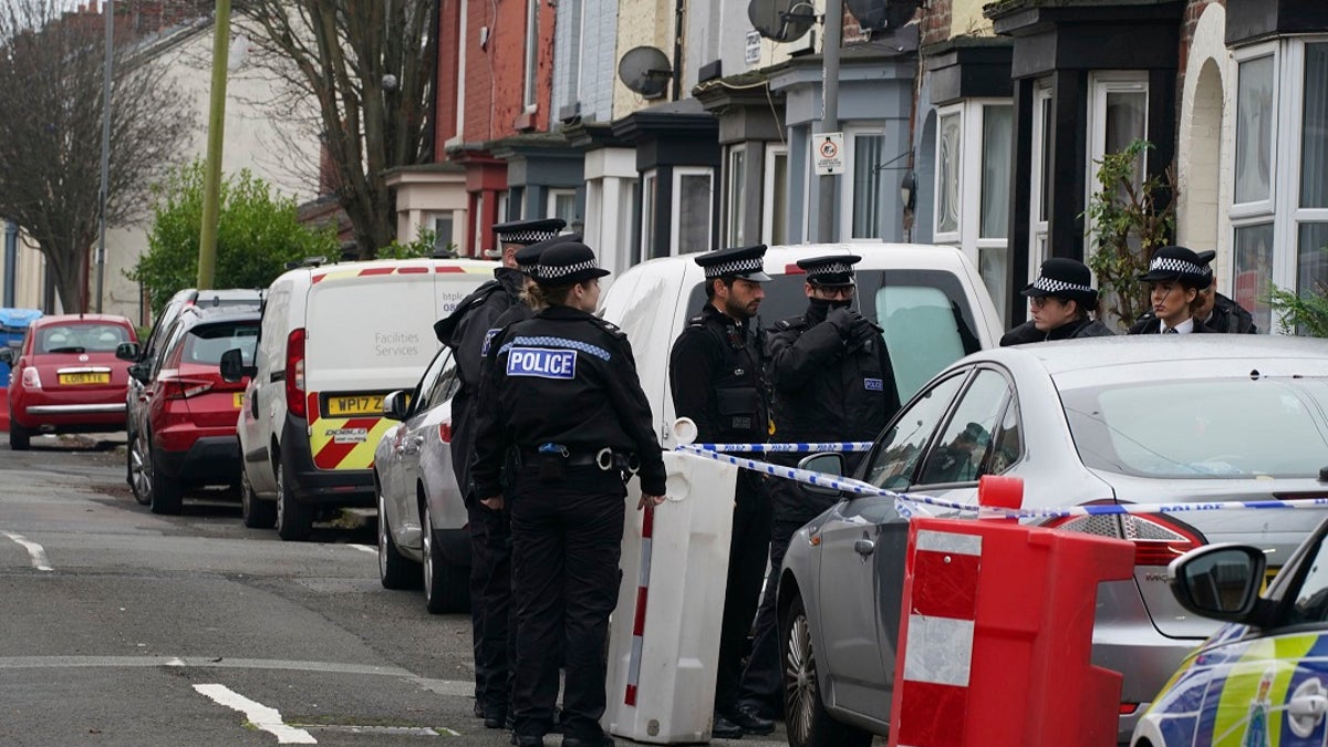 Police activity in Sutcliffe Street in the Kensington area of the city, after an explosion at the Liverpool Women's Hospital killed one person and injured another on Sunday, in Liverpool, England. (Peter Byrne/PA via AP)