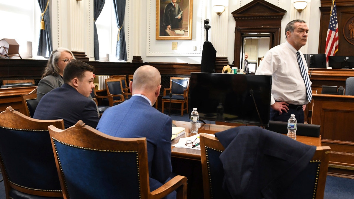 MARK RICHARDS in white shirt, defense attorney for Kyle Rittenhouse, paces the courtroom before the start of the days proceedings in the Kyle Rittenhouse trial in Kenosha (Wisconsin) Circuit Court Monday November 15, 2021. The Rittenhouse case goes to the jury Monday. Rittenhouse, then 17, shot three people, two of them fatally during the unrest that followed the shooting of Jacob Blake seven times by a Kenosha police officer.