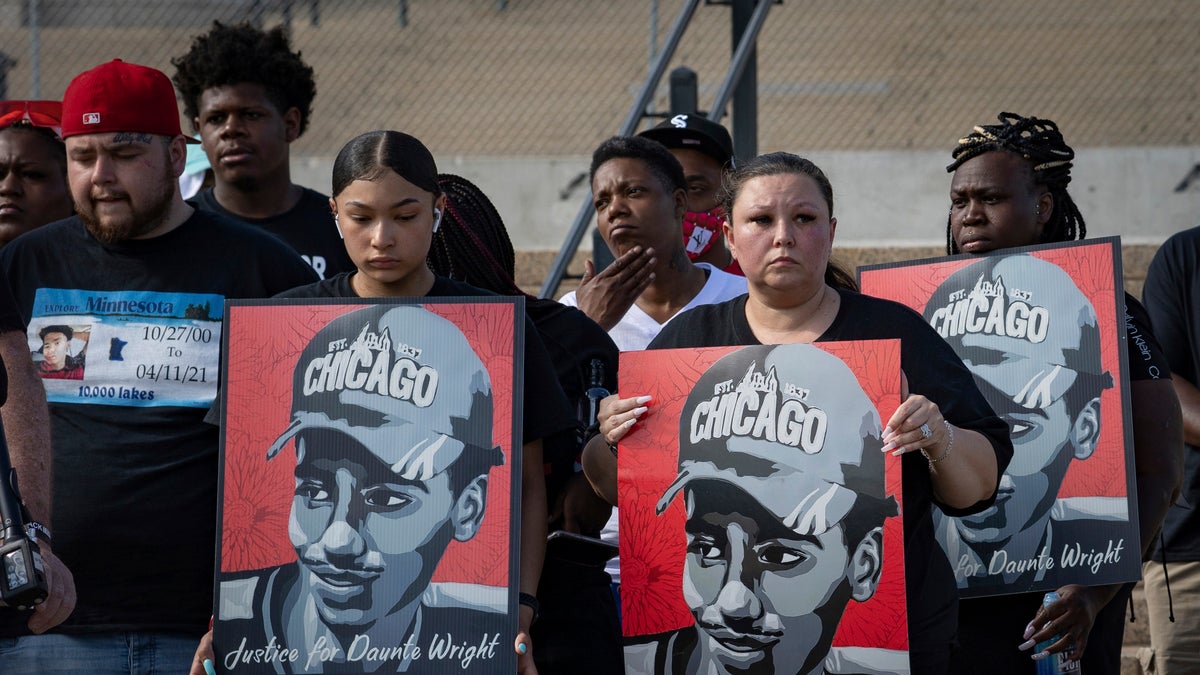 The family of Daunte Wright attends a rally and march organized by families who were victims of police brutality in St. Paul, Minn., Monday, May 24, 2021. (AP Photo/Christian Monterrosa, File)