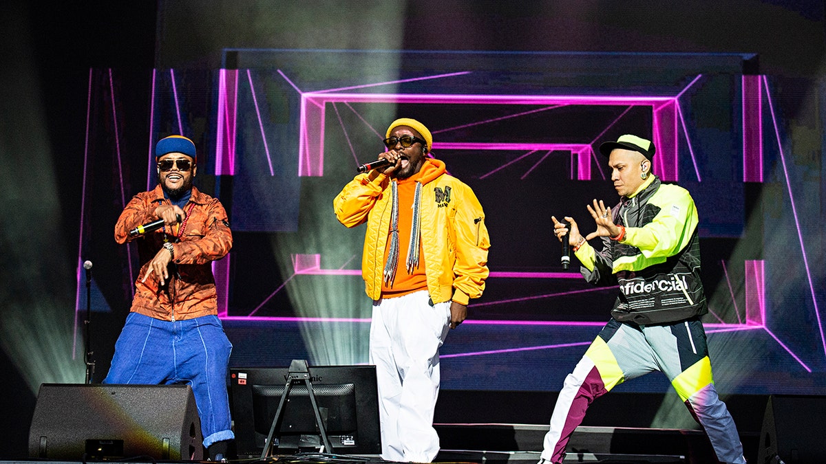 FILE - Apl.de.ap, from left, Will.i.am, and Taboo of the Black Eyed Peas perform at KAABOO Texas on May 11, 2019, in Arlington, Texas.?