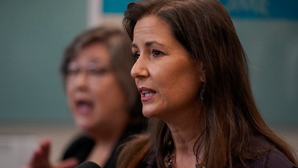 Oakland Mayor Libby Schaaf speaks at a news conference in Oakland, Calif., on July 26, 2021. Oakland officials will reverse plans to cut police funding and seek to hire more officers as soon as possible, Schaaf said Monday, as a spate of gun violence and fatal shootings has left residents on edge.