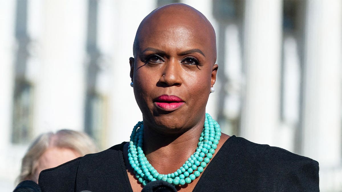 US Representative Ayanna Pressley, Democrat of Massachusetts, joins House Democrats at a news conference on the "Women's Health Protection Act," on September 24, 2021, in Washington DC. - The act would establish a federally protected right to abortion access. (Photo by SAUL LOEB / AFP) (Photo by SAUL LOEB/AFP via Getty Images)