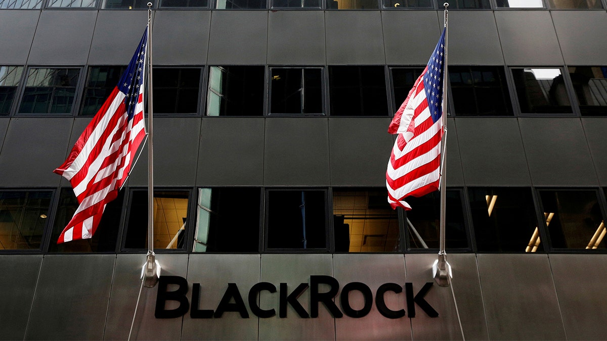 The BlackRock logo is seen outside of its offices