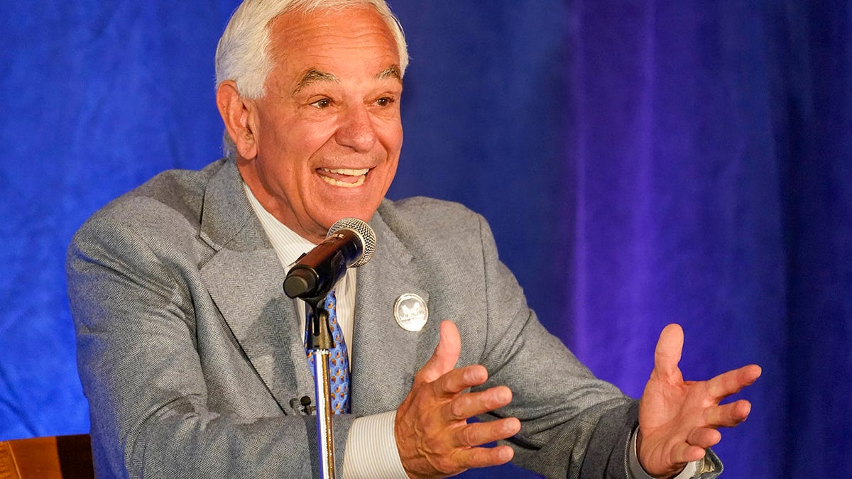 Former New York Mets manager Bobby Valentine speaks during a Stamford mayoral debate Thursday, Oct. 21, 2021, in Darien, Conn. Valentine is running as an unaffiliated candidate against 35-year-old Harvard-educated state Rep. Caroline Simmons, who upset the sitting Democratic mayor in a September primary.