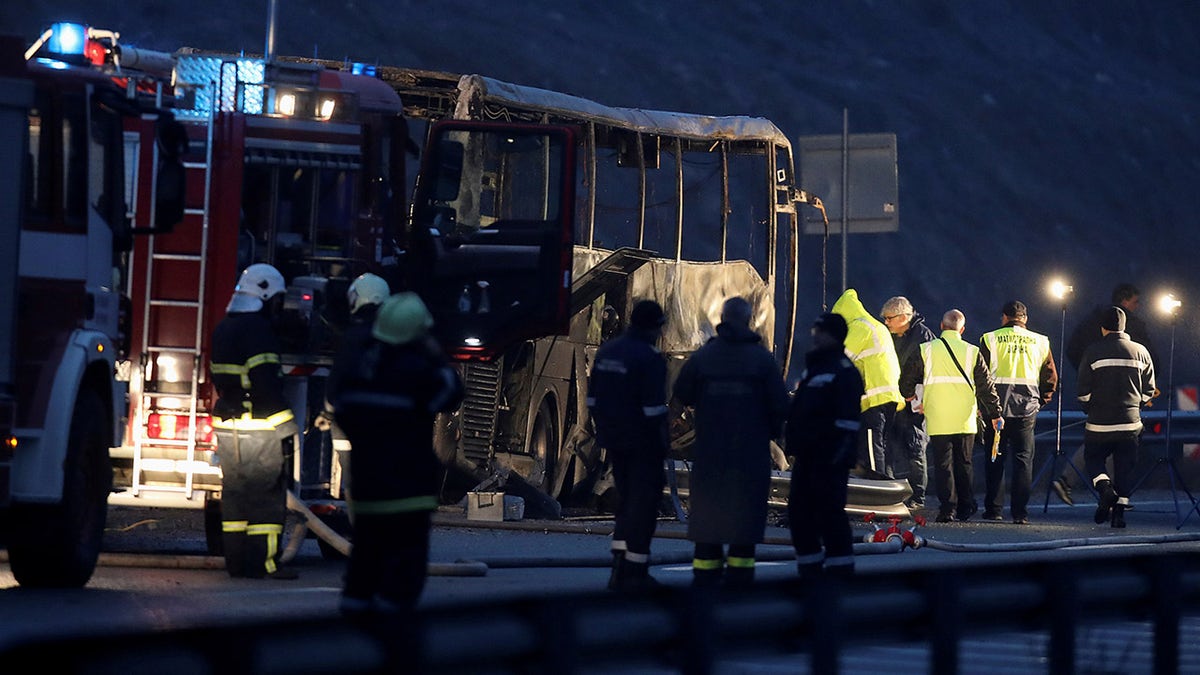 A view shows the site where a bus with North Macedonian plates caught fire on a highway, near the village of Bosnek, in Bulgaria,  November 23, 2021. REUTERS/Stoyan Nenov