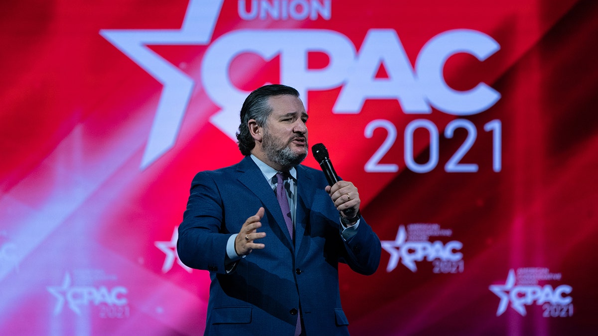 Sen. Ted Cruz, a Republican from Texas, speaks during the Conservative Political Action Conference (CPAC) in Orlando, Florida, in February. Recently, the senator called out Big Bird's efforts to vaccinate kids.