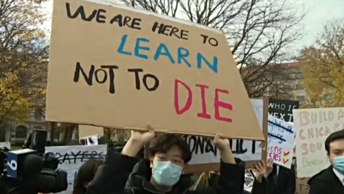 University of Chicago students protest the fatal shooting death of Shaoxiong Zheng (FOX 32 Chicago)