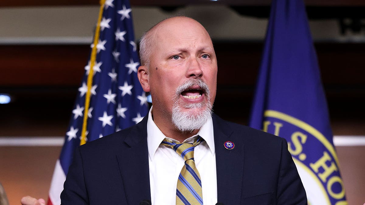 WASHINGTON, DC - SEPTEMBER 22: Rep. Chip Roy (R-TX), joined by Rep. Marjorie Taylor Greene (R-GA), speaks at a news conference about the National Defense Authorization Bill at the U.S. Capitol on September 22, 2021 in Washington, DC. The Freedom Caucus announced they will not support the military funding bill, saying it does not hold President Biden accountable for the Afghanistan withdrawal, it undermines homeland security and they oppose the female draft amendment to the bill. (Photo by Kevin Dietsch/Getty Images)