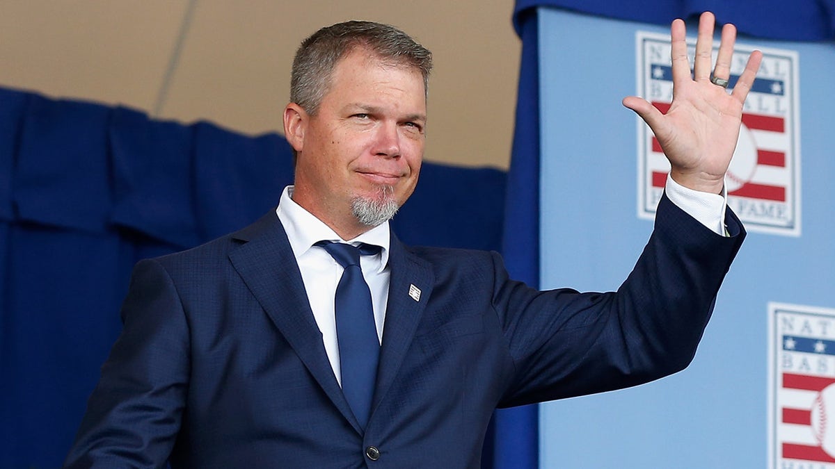Inductee Chipper Jones at Clark Sports Center during the Baseball Hall of Fame induction ceremony on July 29, 2018, in Cooperstown, New York. 