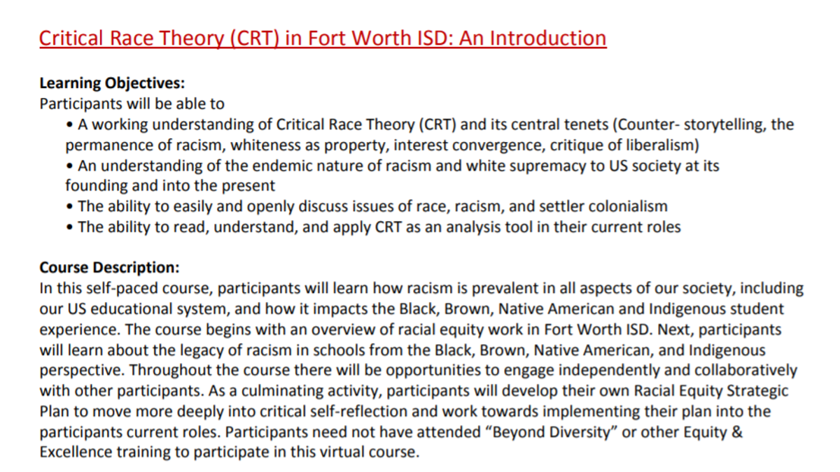 Fort Worth ISD offers teachers a course on critical race theory