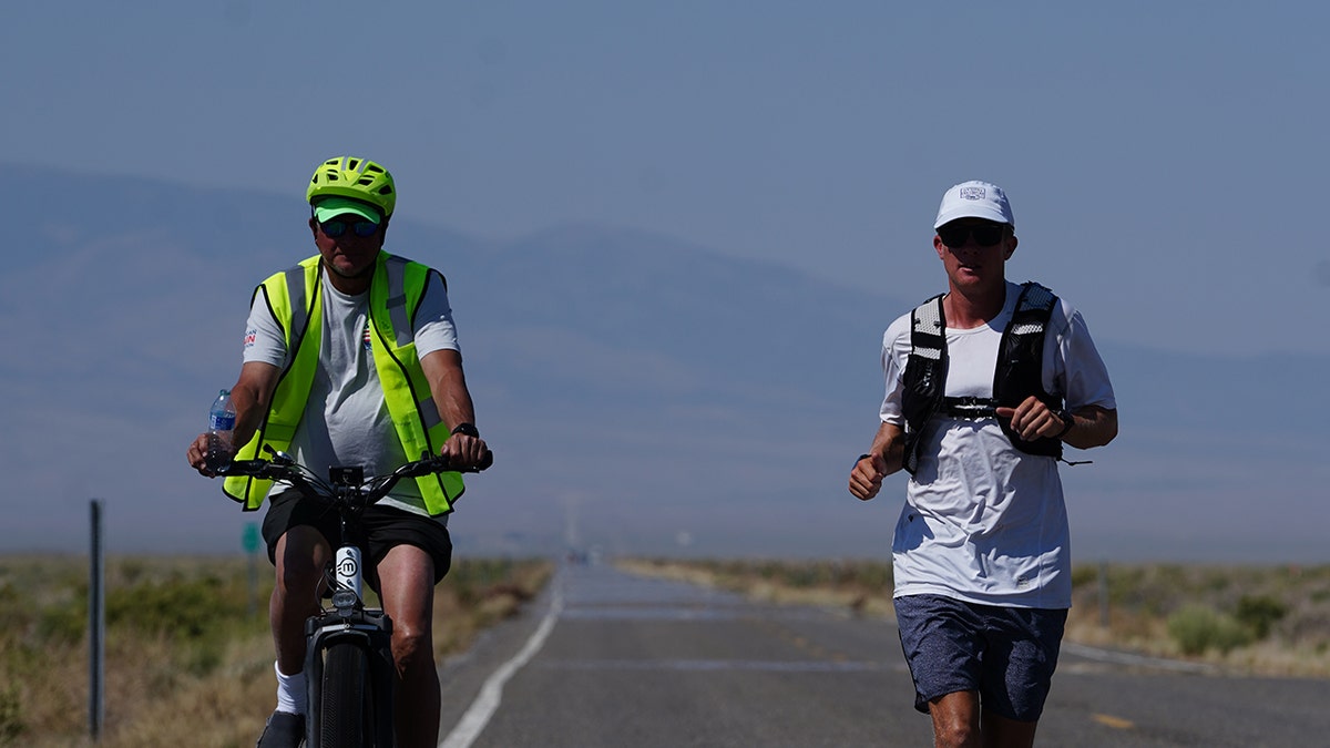 Jordan Moon, a U.S. Air Force veteran completed his cross-country trek from San Francisco to New York City. November 11, 2021.