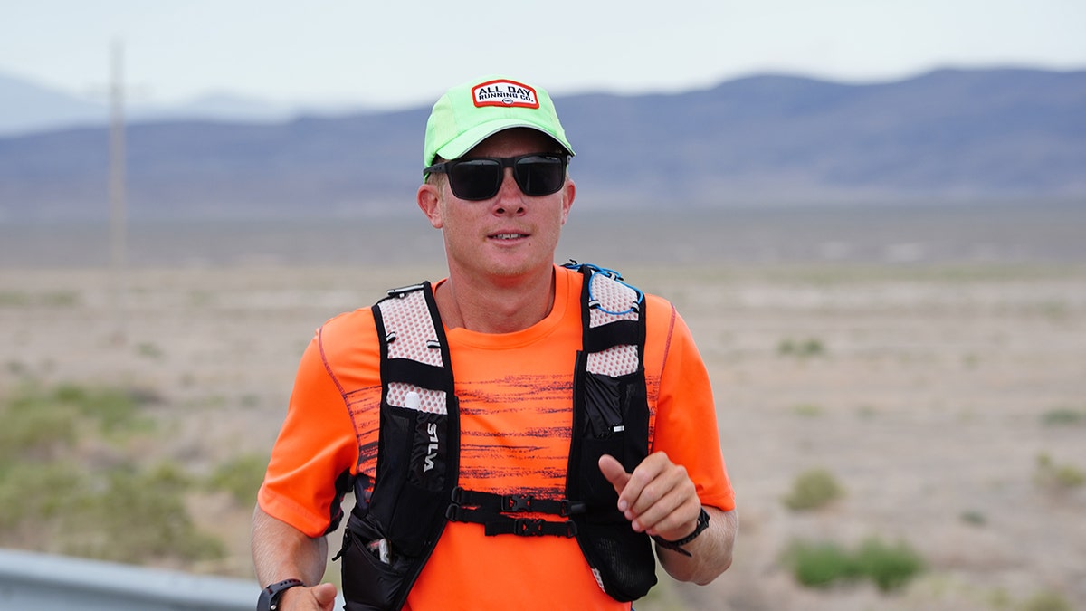 Jordan Moon, a U.S. Air Force veteran, completed his cross-country trek from San Francisco to New York City. November 11, 2021.