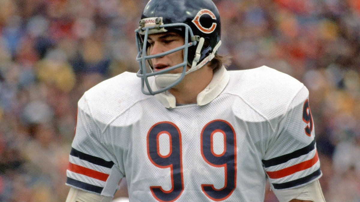 Chicago Bears defensive lineman Dan Hampton during a game against the Buffalo Bills at Rich Stadium on Oct. 7, 1979, in Orchard Park, New York.  