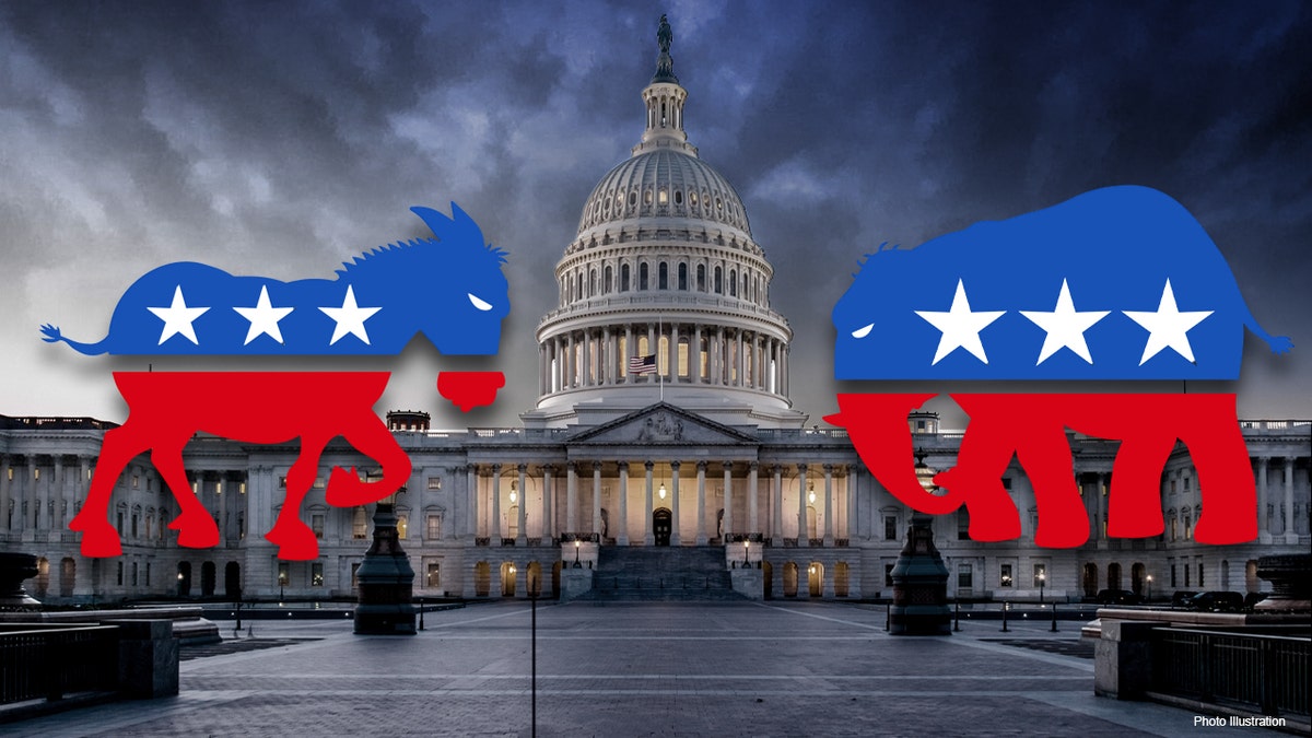 Democrats and Republicans clash donkey and elephant