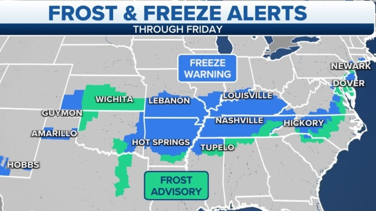 Frost and freeze alerts in the eastern U.S.