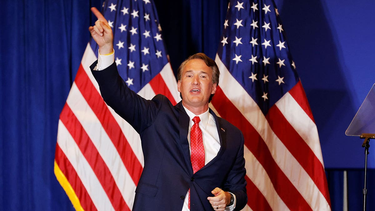 Virginia Republican gubernatorial nominee Glenn Youngkin speaks during his election night party at a hotel in Chantilly, Virginia, Nov. 3, 2021.