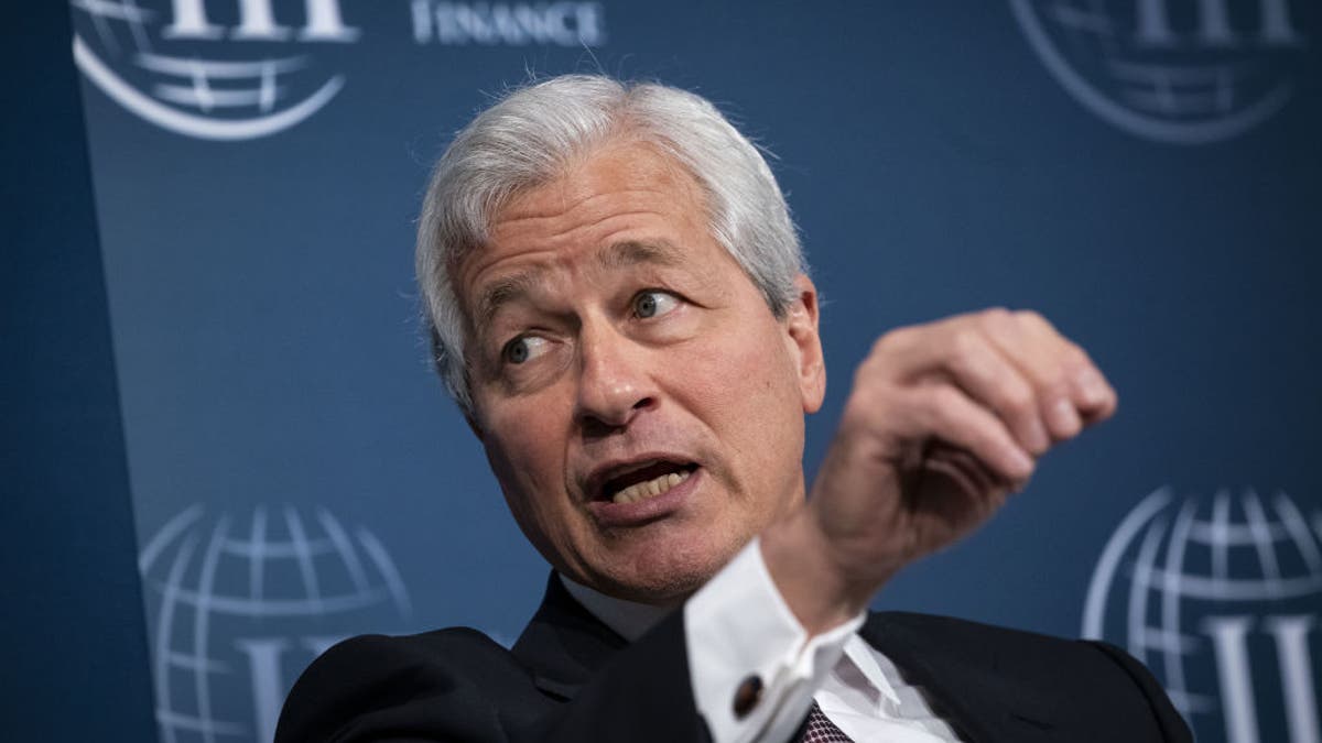 Jamie Dimon, chief executive officer of JPMorgan Chase & Co., speaks during the Institute of International Finance (IIF) annual membership meeting in Washington, D.C., on Friday, Oct. 18, 2019. 