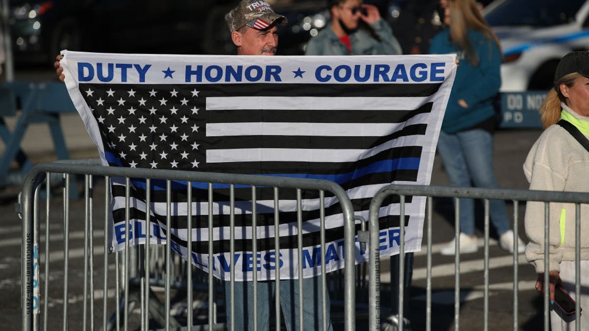 NEW YORK, USA - MARCH 30: Back the blue and police supporters gather at the 122 Precinct in Staten Island of New York, United States on March 30, 2021. (Photo by Tayfun Coskun/Anadolu Agency via Getty Images)