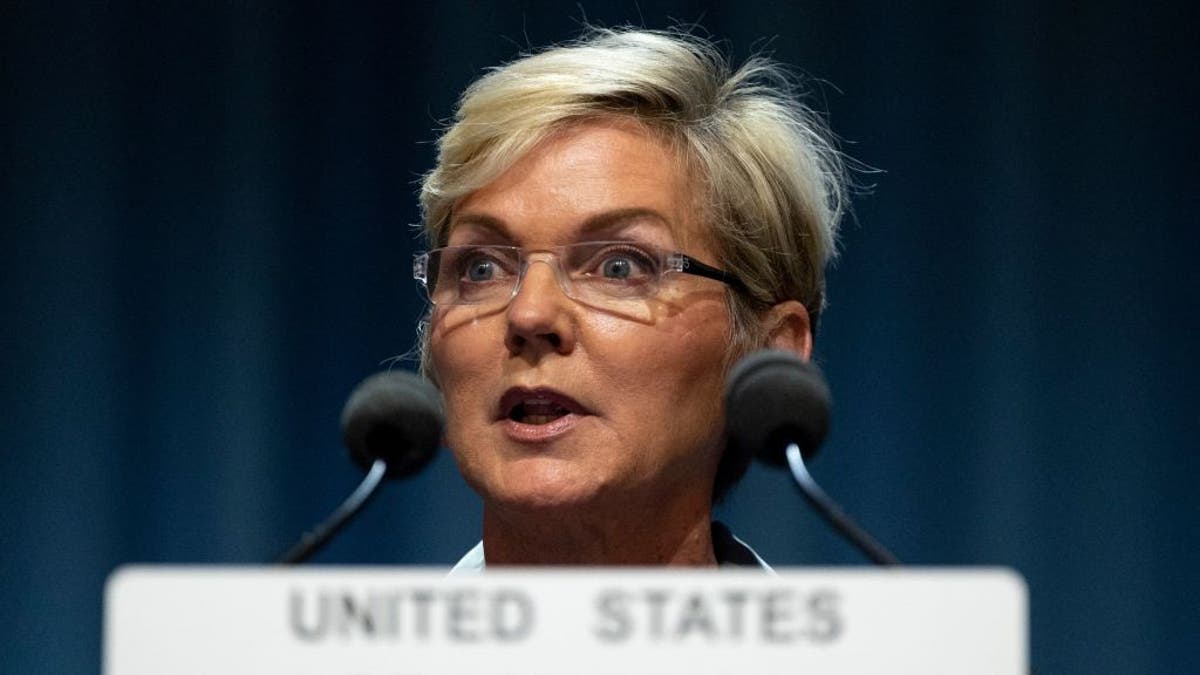 US Secretary of Energy Jennifer Granholm speaks during the International Atomic Energy Agency (IAEA) General Conference, annual meeting of all the IAEA member states, at the agency's headquarters in Vienna, Austria on September 20, 2021. (Photo by JOE KLAMAR / AFP) (Photo by JOE KLAMAR/AFP via Getty Images)