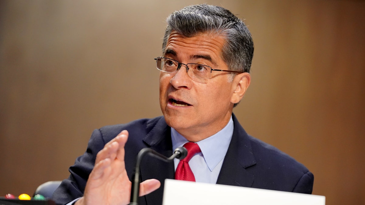 Secretary of Health and Human Services Xavier Becerra answers questions at a Senate Health, Education, Labor, and Pensions Committee hearing to discuss reopening schools during COVID-19 at Capitol Hill on Sep. 30, 2021, in Washington, D.C. (