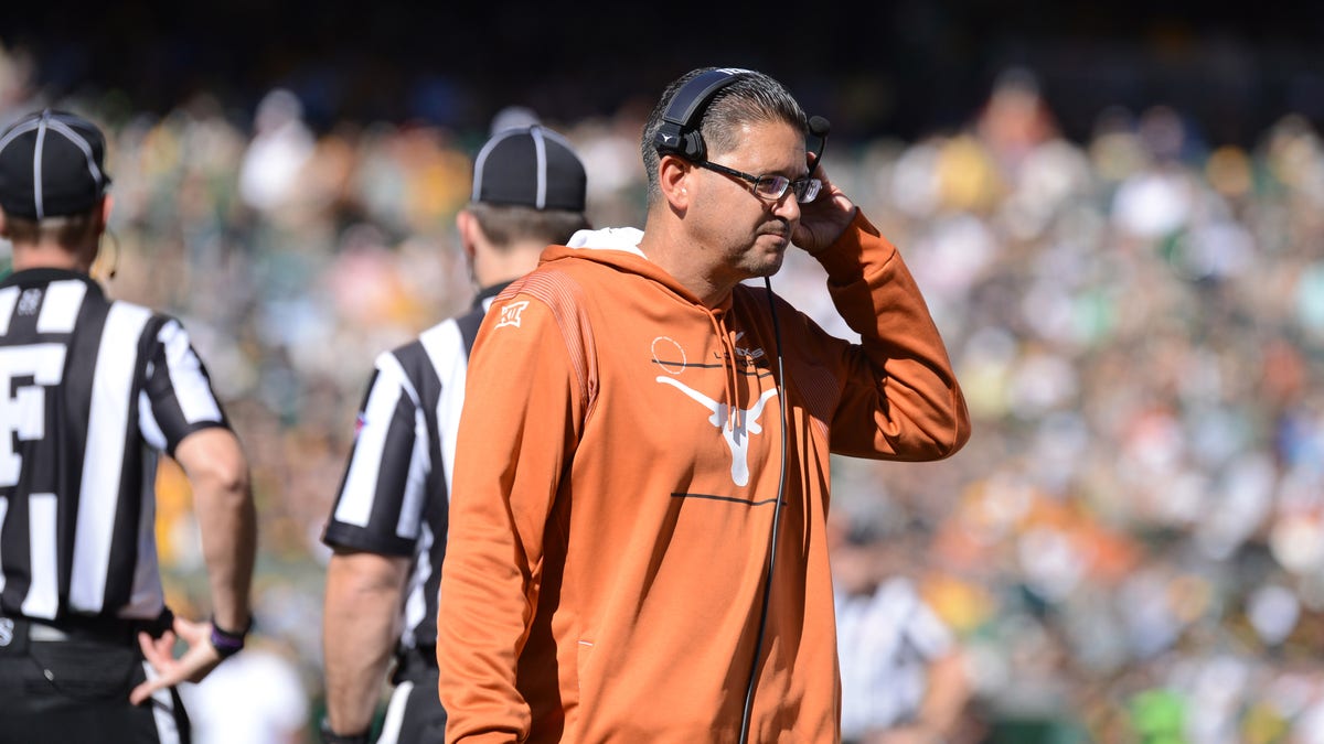 WACO, TX - OCTOBER 30: Texas Longhorns assistant coach Jeff Banks watches action during game between the Texas Longhorns and the Baylor Bears on October 30, 2021 at McLane Stadium in Waco, TX. (Photo by John Rivera/Icon Sportswire via Getty Images)