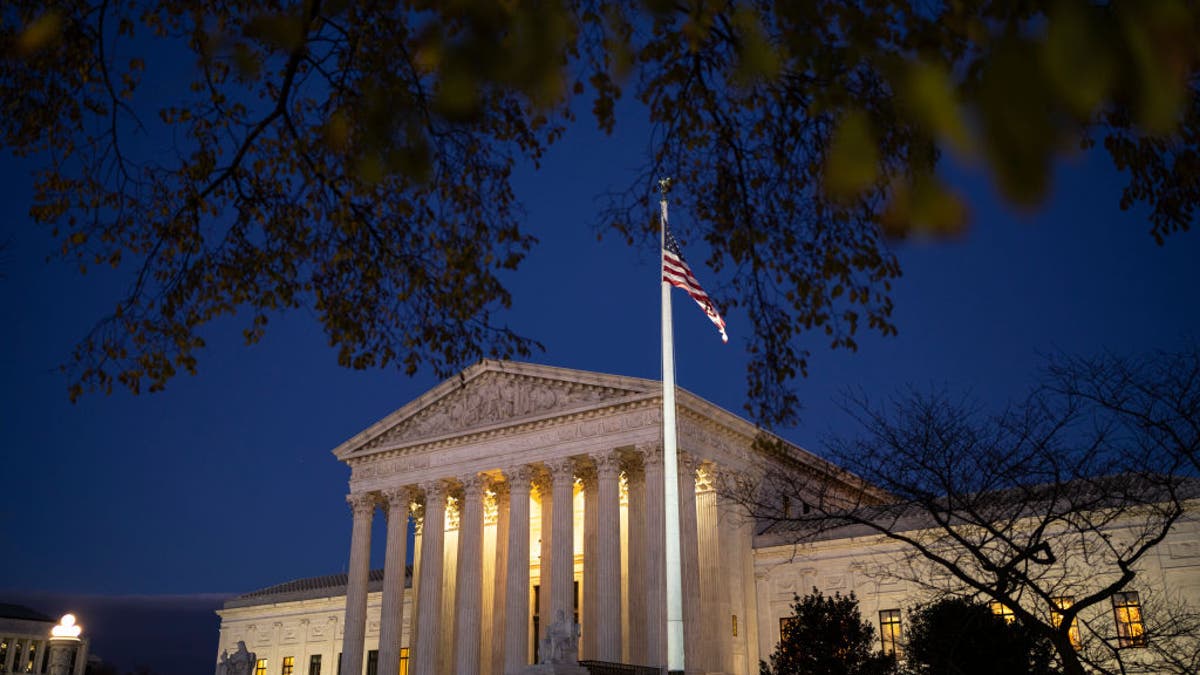 The U.S. Supreme Court in Washington at dusk on Nov. 29, 2021.