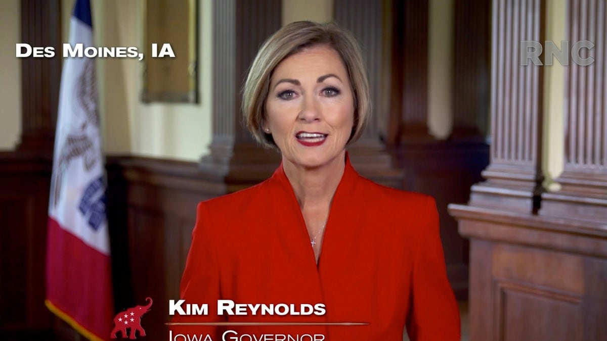 In this screenshot from the RNC’s livestream of the 2020 Republican National Convention, Iowa Gov. Kim Reynolds addresses the virtual convention on Aug. 25, 2020. (Photo Courtesy of the Committee on Arrangements for the 2020 Republican National Committee via Getty Images)