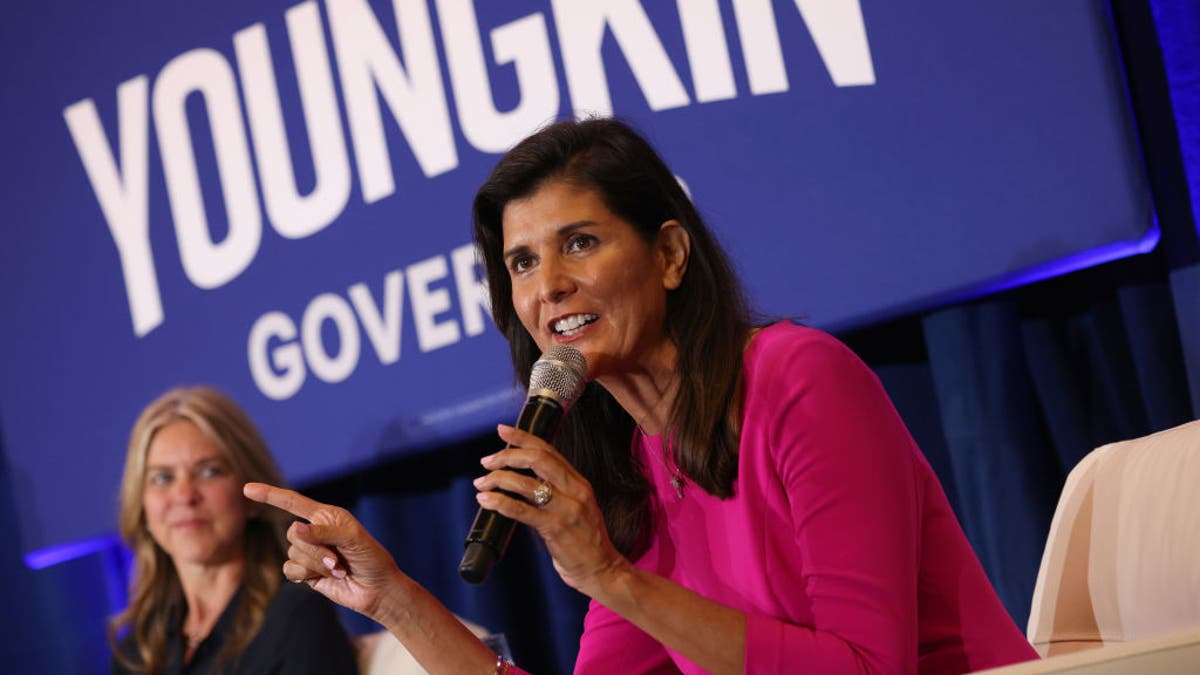 Nikki Haley speaks during a campaign event for Glenn Youngkin, on July 14, 2021, in McLean, Virginia. 