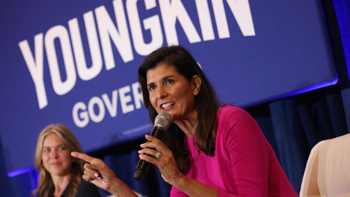 Nikki Haley speaks during a campaign event for Glenn Youngkin, on July 14, 2021, in McLean, Virginia. 