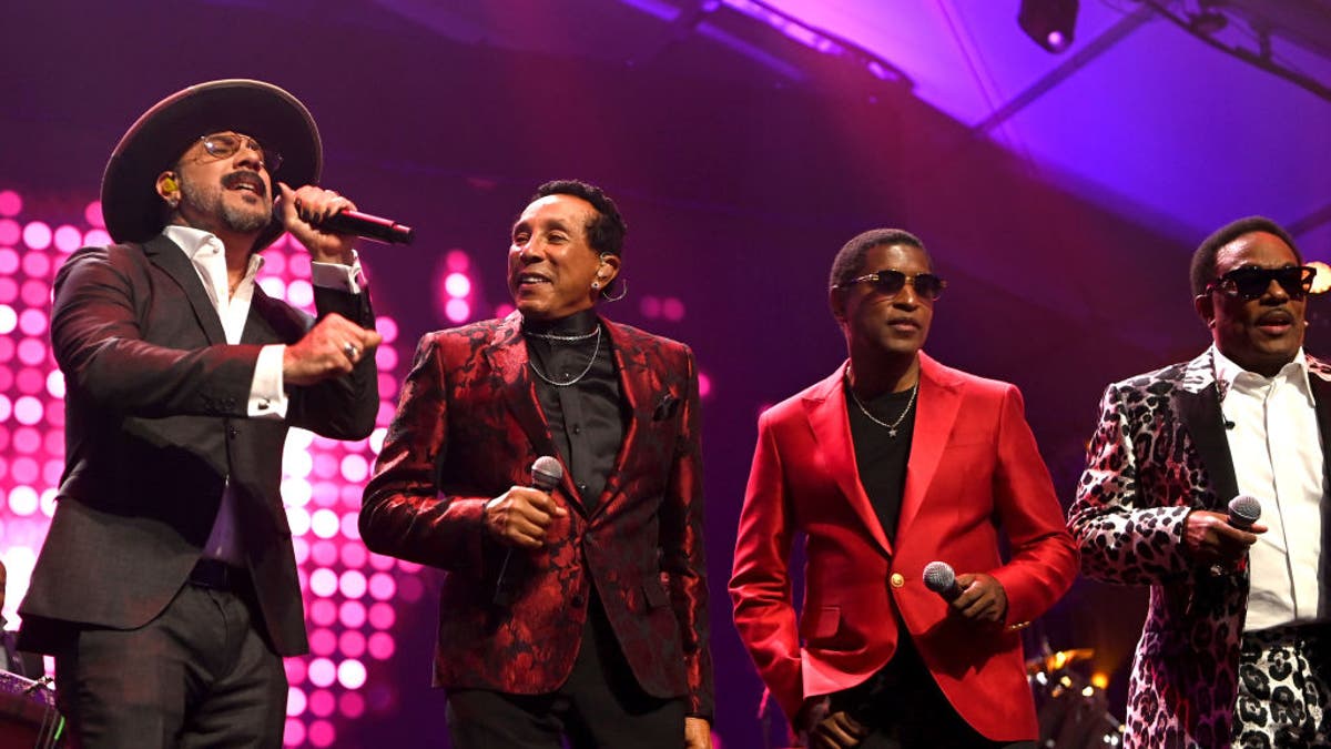 AJ McLean, Smokey Robinson, Kenny 'Babyface' Edmonds and Charlie Wilson perform onstage during the 25th annual Keep Memory Alive 'Power of Love Gala' benefit for the Cleveland Clinic Lou Ruvo Center for Brain Health at Resorts World Las Vegas on October 16, 2021 in Las Vegas, Nevada. (Photo by Denise Truscello/Getty Images for Keep Memory Alive)