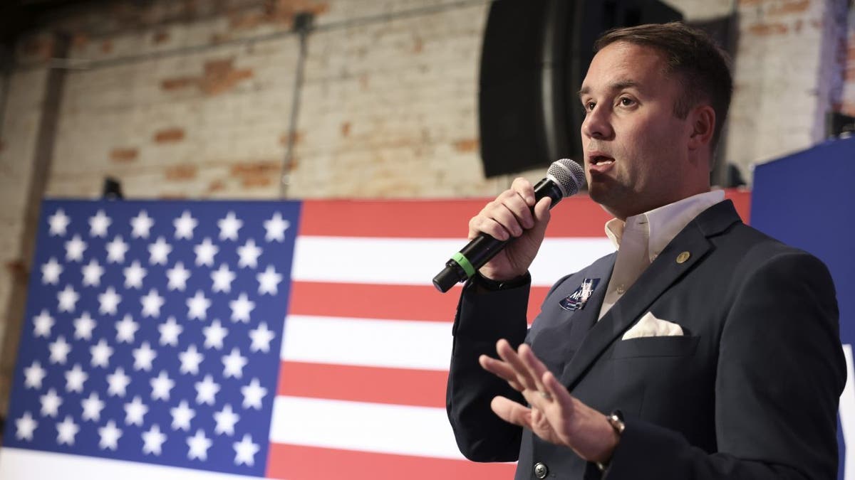 Virginia Republican Attorney General Jason Miyares speaking at campaign event